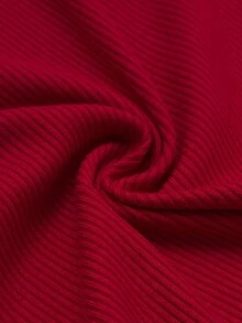 Flirla Vestido Vermelho Curvy Plus Size Feminino de Tricô de Natal com Contraste de Decote em V, Amarração, Renda Sexy, Cintura Marcada e Saia em A, Vestido Vermelho Plus Size, Vestido Curvy Plus Size - Vermelho - Visão 8