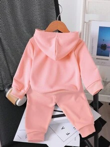 SHEIN Bộ 2 áo nỉ có mũ trùm đầu thường ngày cho bé gái có thiết kế nơ dễ thương, bộ đồ nỉ dài tay có mũ trùm đầu thoải mái, phù hợp cho mùa thu/đông/xuân - Hồng - Xem 2