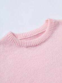 Claim Dot 男士休闲纯色圆领落肩长袖粉色毛衣，秋冬款 - 粉色 - 查看 3