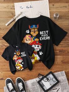 SHEIN | PAW Patrol Young Boy Letter & Cartoon Graphic Round Neck Short Sleeve T-Shirt - White - View 4