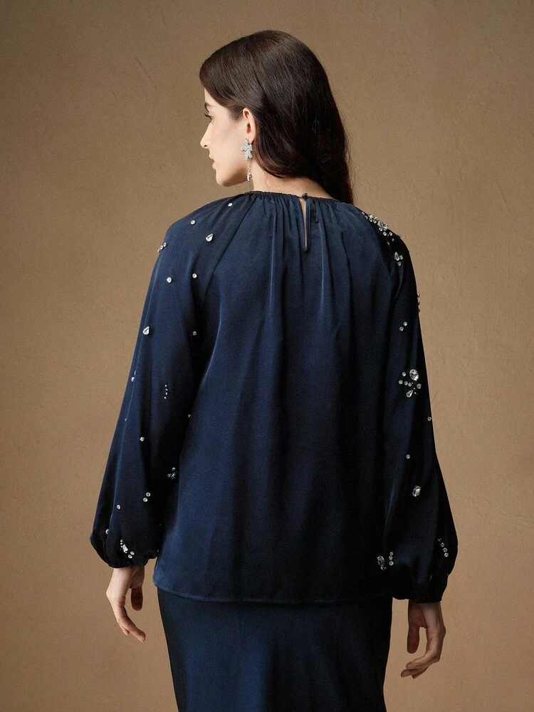 Women's Elegant Party Rhinestone Decorated Blouse