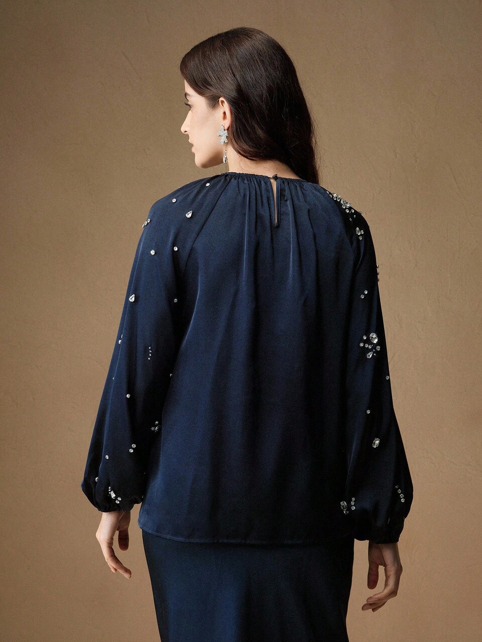 Women's Elegant Party Rhinestone Decorated Blouse