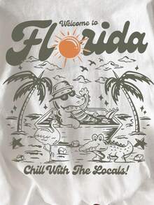 INAWLY 女式夏季休闲标语棕榈树印花圆领短袖T恤