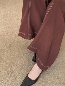 Feyla Women's Casual Wide Leg Button Pocket Pants - Brown - View 6