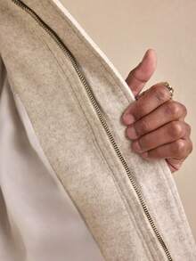 AKNOTIC Business Casual 男士休闲通勤长袖拉链外套，带口袋，秋冬款 - 杏色 - 查看 8