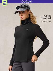 OutZeal Damska ciepła, miękka, szczotkowana koszulka z długim rękawem i kołnierzem typu cowlneck, na co dzień, na jesień i zimę