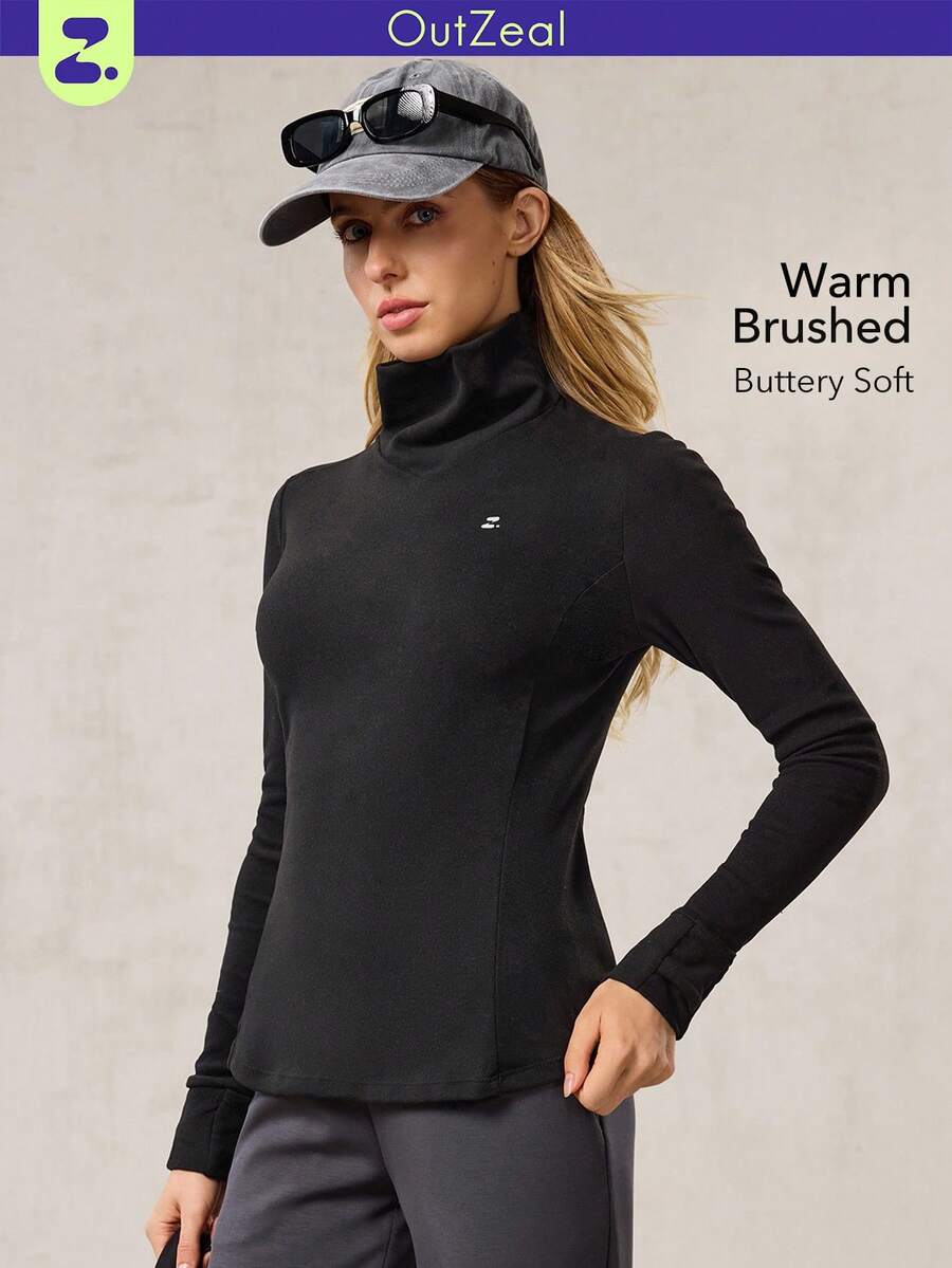 OutZeal Damska ciepła, miękka, szczotkowana koszulka z długim rękawem i kołnierzem typu cowlneck, na co dzień, na jesień i zimę