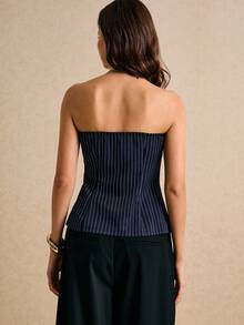 Poéselle Top bandeau asimétrico con decoración de metal a rayas de moda para mujer