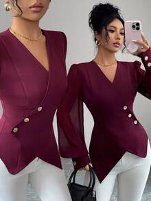 Elenzga Women's Elegant Commuter Wrap Asymmetric Hem Thin Jacket