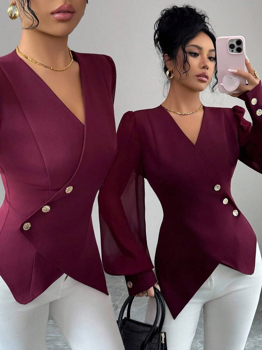 Elenzga Women's Elegant Commuter Wrap Asymmetric Hem Thin Jacket