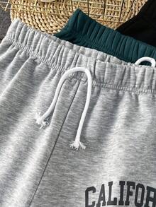 SHEIN 3 件青少年男童休闲黑色、深灰色、浅灰色运动裤、慢跑裤适合秋季、冬季、学校、家居、日常穿着、运动、生日派对、郊游、百搭且多功能 - 墨綠色 - 查看 4