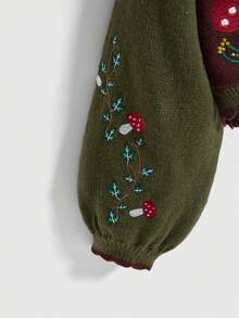 ROMWE Fairycore Áo khoác cardigan nữ mùa đông, thêu hình nấm lấy cảm hứng từ thiên nhiên, có túi, thích hợp mặc mùa đông. - màu xanh lá - Xem 4