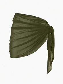 Oceva Women's Solid Color Side Knot Cover-Up & Mini Skirt Set, Vacation - Green - View 4