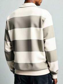 Manfinity Dauomo 男士撞色条纹休闲百搭长袖半拉链卫衣，秋季款 - 彩色 - 查看 2