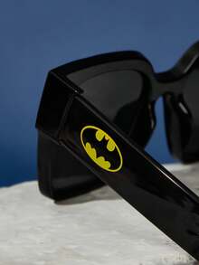 BATMAN X SHEIN 大框方形黑色时尚眼镜男女通用，适合日常佩戴，配有储物袋，适合度假、旅行、户外摄影 - 黑色 - 查看 5