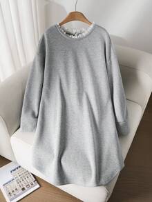 CosyJoli Plus Size Casual Round Neck Ruffle Patchwork Split Loose Sweatshirt Dress