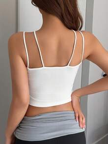 DAZY 女士吊带背心，内置衬垫胸罩，细肩带设计 - 白色 - 查看 2