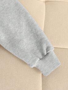 SHEIN 少女休闲基础款半拉链高领精致蝴蝶结刺绣花卉灰色保暖加厚套头卫衣