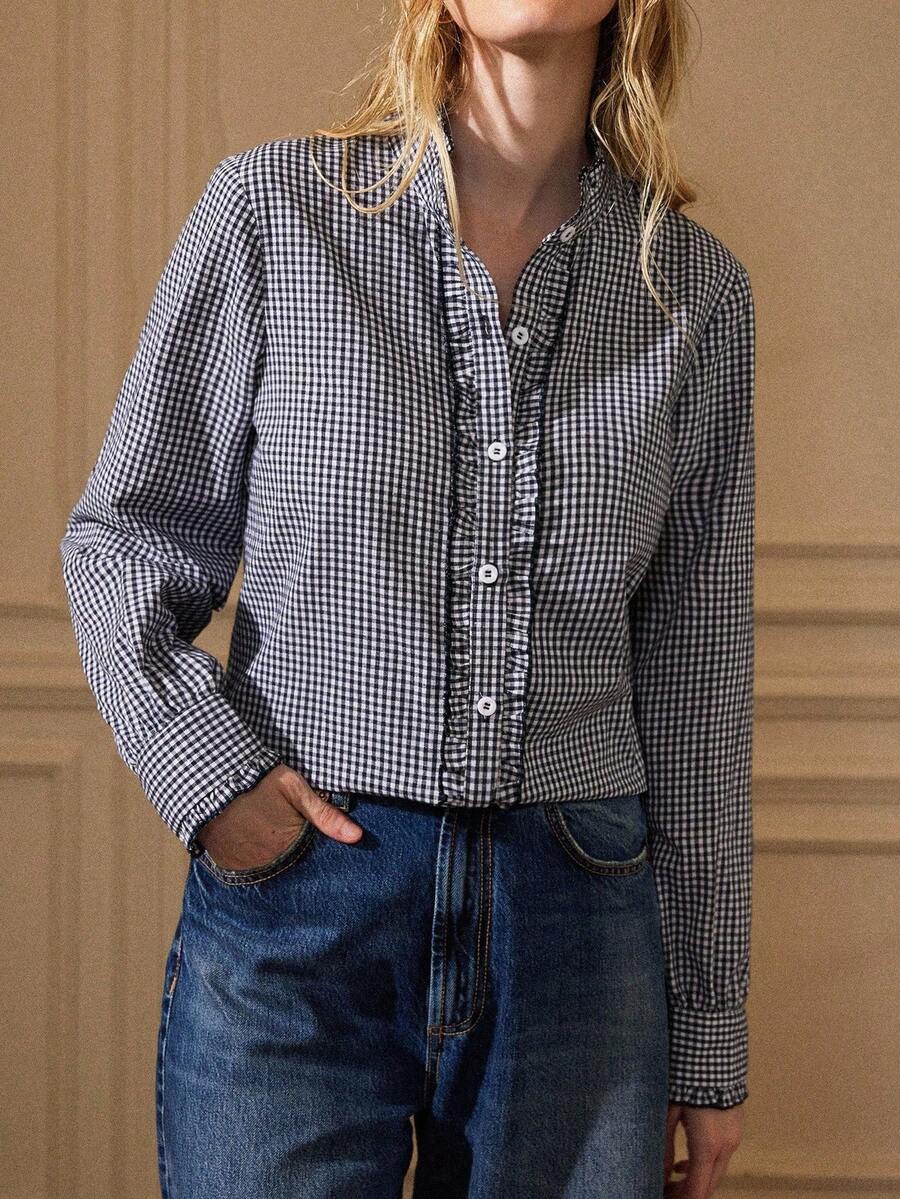 Écloséra 全新格子长袖休闲宽松女式衬衫 - 彩色 - 查看 1