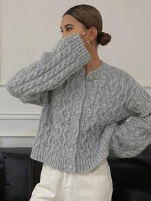 Livesso Women's Casual Solid Color Cable Knit Cardigan, Autumn/Winter