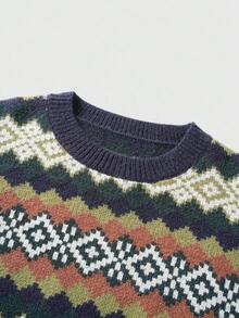 ROMWE MEN Prep 男士休闲几何提花针织毛衣，秋冬 - 彩色 - 查看 3