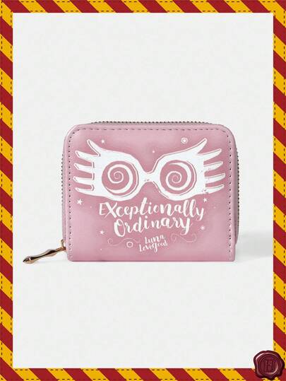 HARRY POTTER X SHEIN Luna Lovegood Spectrespecs Print Pink Wallet, Y2K Magic Kawaii Mini Purse For School & Daily Use, Zipper Female Cartoon Coin Wallet