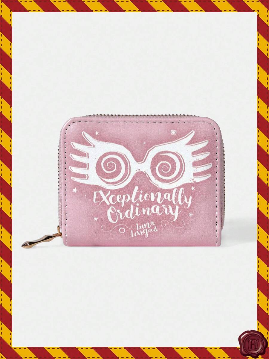 HARRY POTTER X SHEIN Luna Lovegood Spectrespecs Print Pink Wallet, Y2K Magic Kawaii Mini Purse For School & Daily Use, Zipper Female Cartoon Coin Wallet - Multicolor - View 1
