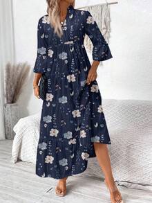 SHEIN LUNE Plus Size Elegant Casual Minimalist Dress, Suitable For Autumn/Winter - Navy Blue - View 5