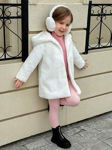 Elladie kids 少女翻领羊毛夹克，秋冬 - 白色 - 查看 6