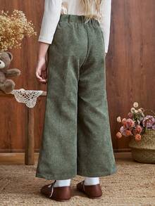 Blossori 少女法式优雅刺绣口袋喇叭裤 - 綠色 - 查看 2