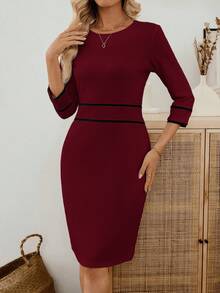 EMERY ROSE Rochie elegantă de petrecere de lungime medie pentru femei, cu imprimeu petice - roșu - Vizualizare 5