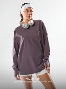 GLOWMODE 比马棉臀长开衩后背灯笼袖罗纹袖口胸前有口袋上衣日常休闲秋冬