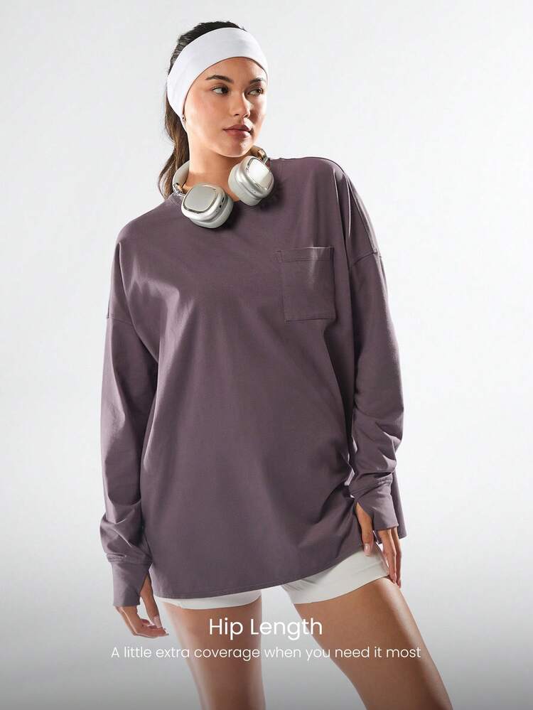 Pima Cotton Hip Length Split Back Lantern Sleeves Ribbed Cuffs Chest Pocket Top Daily Casual  Spring Summer