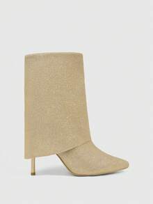 CUCCOO SZL Women's Pointed Toe High Heel Boots, Glitter Fabric Design, Fashionable, Comfortable For Daily, Party, And Banquet, Side Zipper Closure