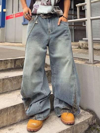 Street Life Herren Loose Fit Jeans mit Taschen und weitem Bein