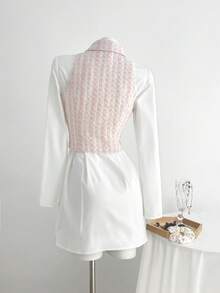 SHEIN Unity Bộ 2 món trang phục thanh lịch dành cho nữ, trang phục thường ngày/tiệc tùng/đi làm, áo vest ve áo vải tuýt phối màu và váy sơ mi dài tay, thu/đông - Nhiều màu - Xem 2