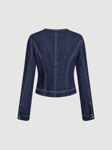 Sweetra Áo khoác denim thường ngày dành cho nữ - Màu xanh lam - Xem 2