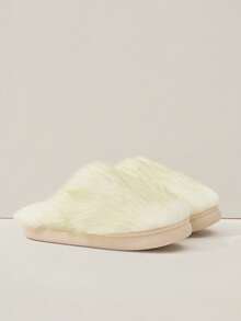 Cuccoo Women Plain Color Flat Simple Furry Slide Slippers,Casual Daily Wear For Christmas And New Year Holiday Vibe Fall And Winter