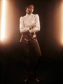 Maija Damska bluzka z kołnierzykiem stójką i rękawami typu raglan, błyszcząca, uniwersalna i swobodna