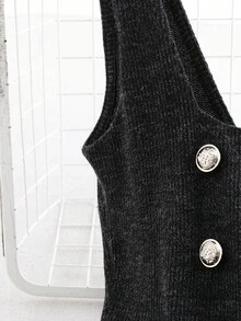 GlowEve 女士优雅金属双排扣吊带紧身连体裤，秋冬 - 黑色 - 查看 3