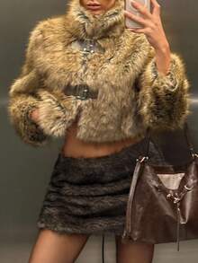 Muchica Women's Fashionable Vintage Fluffy Mini Skirt, Autumn/Winter Winter Clothes For Women