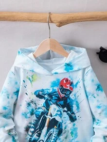 Young Boy Cool Motorcycle Graphic Casual Comfortable Sweatshirt, Suitable For Spring/Autumn - Multicolor - View 6