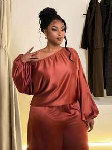 Maweii Set casual da 2 pezzi oversize con spalla asimmetrica e maniche lunghe