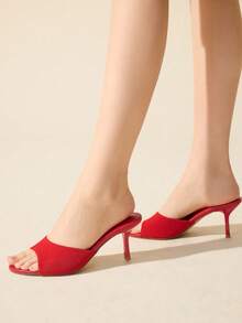 CUCCOO BASICS Women's Square Toe Slim High Heel Elegant Commuter High Heel Sandals For Christmas - Red - View 8