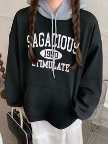 DAZY 女士休闲连帽长袖运动衫，秋冬 - 黑色 - 查看 6