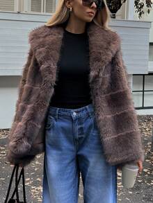 Elyressa Damen Lässige Jacke mit Kunstfell-Kragen, Langarm, Winter