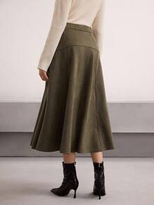 Heiryn Women's Solid Color High Waist Elegant Office Midi Skirt Olive Green Skirt A Line Skirt,Fall,Fall Clothes For Women,Winter Clothes For Women - Green - View 4