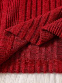 SHEIN Elladie kids 女孩新款毛绒心形修身长袖运动衫 - 酒紅色 - 查看 8