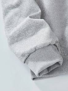 Fantacosmos 2pcs/Set Tween Boys Casual Bruh Letter Print Hooded Sweatshirt And Sweatpants, American Style Athletic Minimalist, Autumn/Winter - Light Grey - View 3