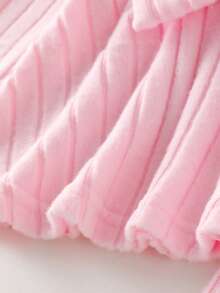 Elladie kids 2pcs Baby Girls' Knitted Ribbed Long Sleeve Waist Cinched Long Tee And Pants Set, Casual Daily Outfit For Autumn Autumn And Winter Two Piece Suit Baby Girl Warm Sets Baby Girl Casual Pant Sets Baby Girl Set Pink Bow Baby Outfit - Pink - View 3